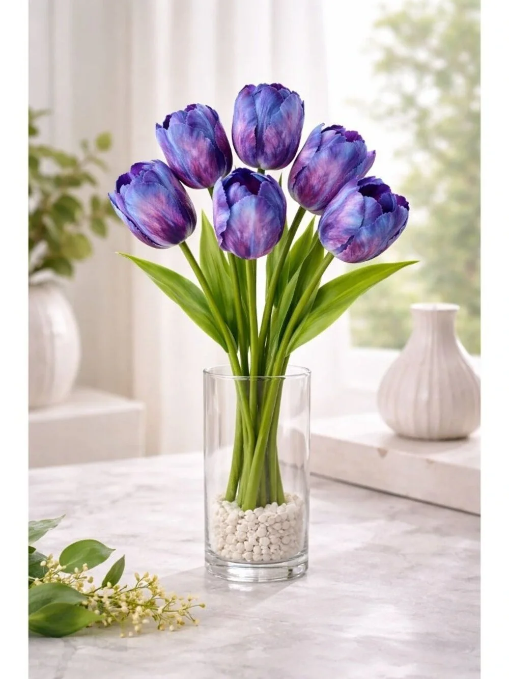 Purple Real Touch Artificial Tulip Bouquet, 6 Stem 14 Inch Faux Flowers, Fall We